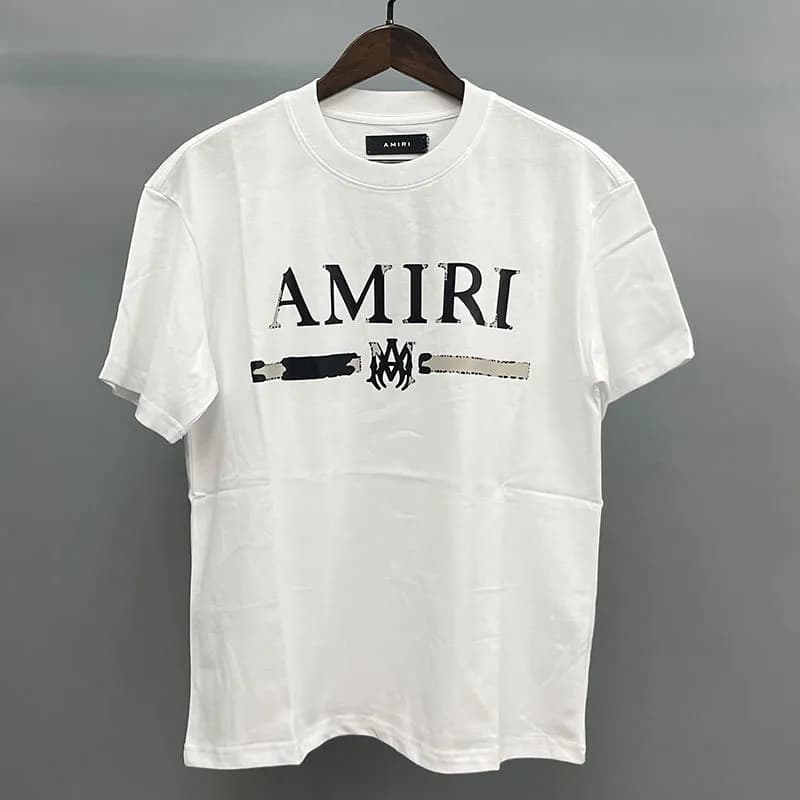 Amiri Graphic Tee Sequined Logo — White Bar Letters