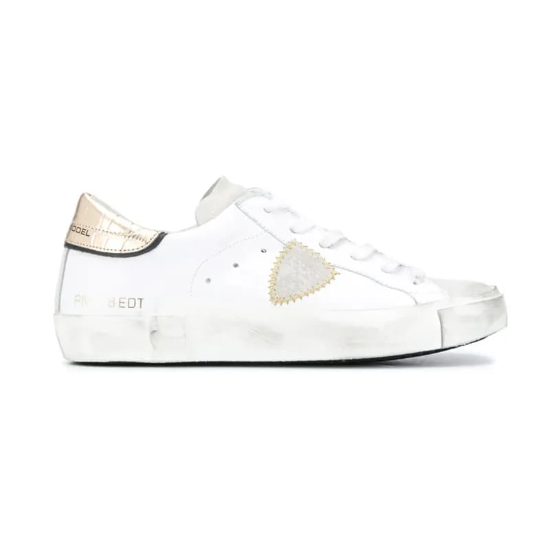 Philipp Plein Superstar Distressed White with Gold Logo