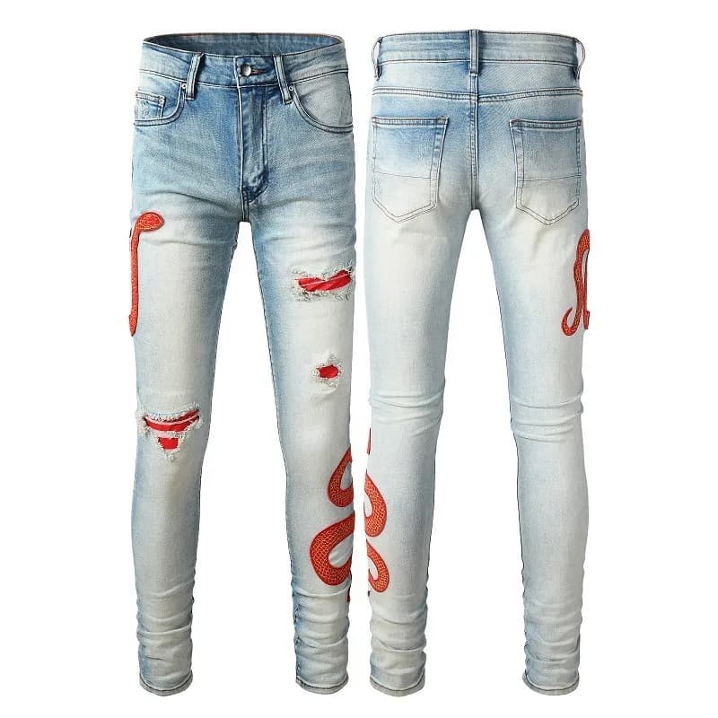 Balenciaga Distressed Slim Jeans Snake Embroidery