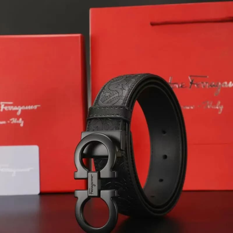 Ferragamo Gancini Belt Embossed Leather
