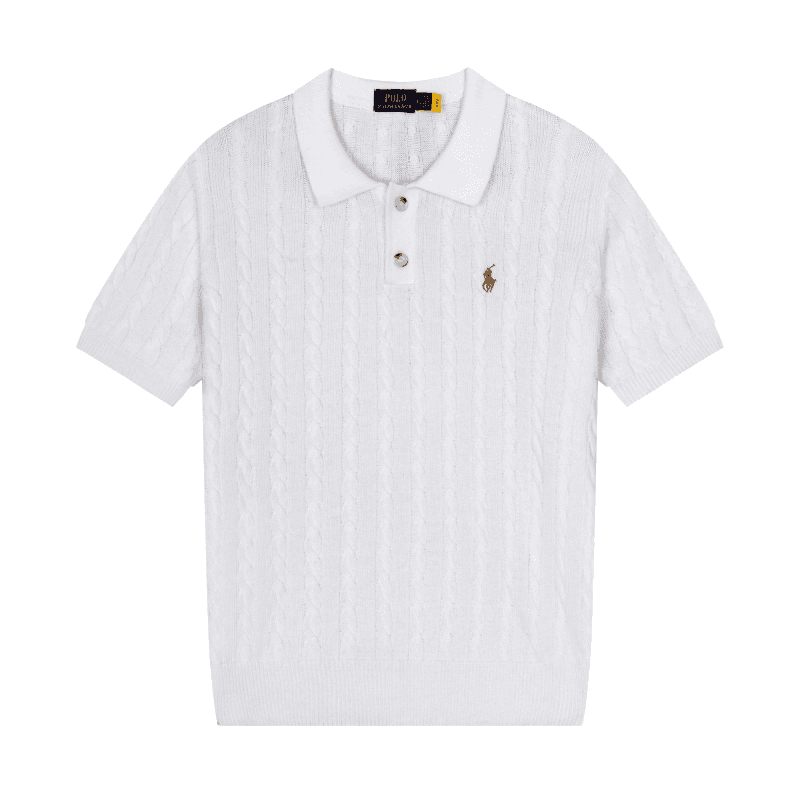 Polo Ralph Lauren Cable Knit V-Neck Tee Navy — 607白色黄