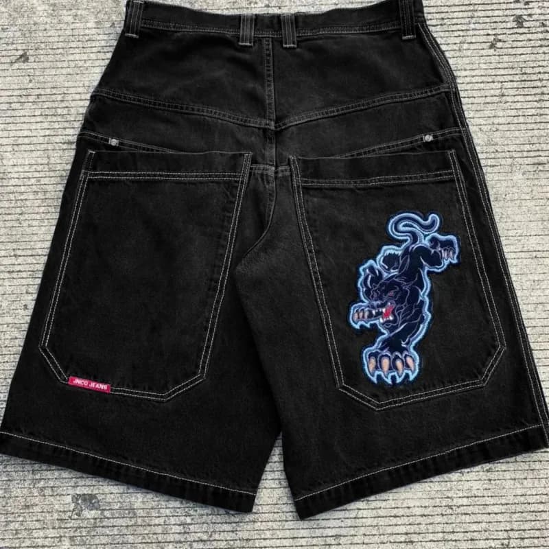 Denim Shorts Tiger Embroidery