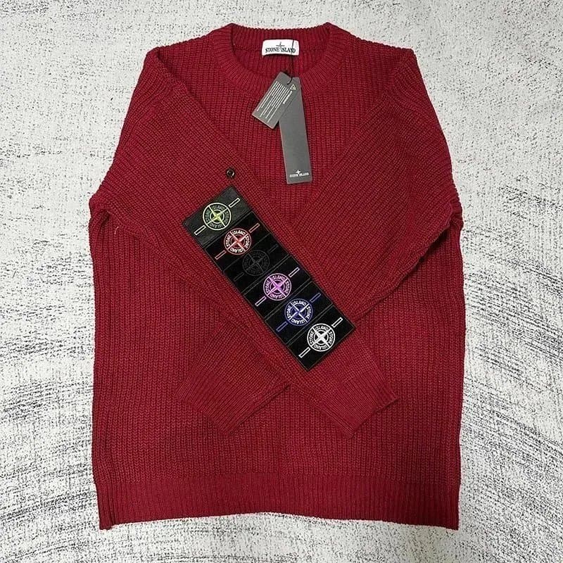 Stone Island Ribbed Knit Sweater Classic Logo Patch