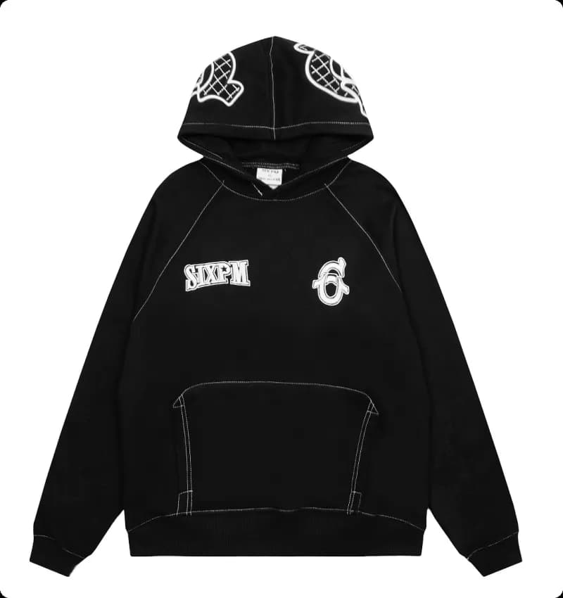 Hoodie and Joggers Set Heather Grey with Black Zip and Pocket Trim — Black [top] 2002
