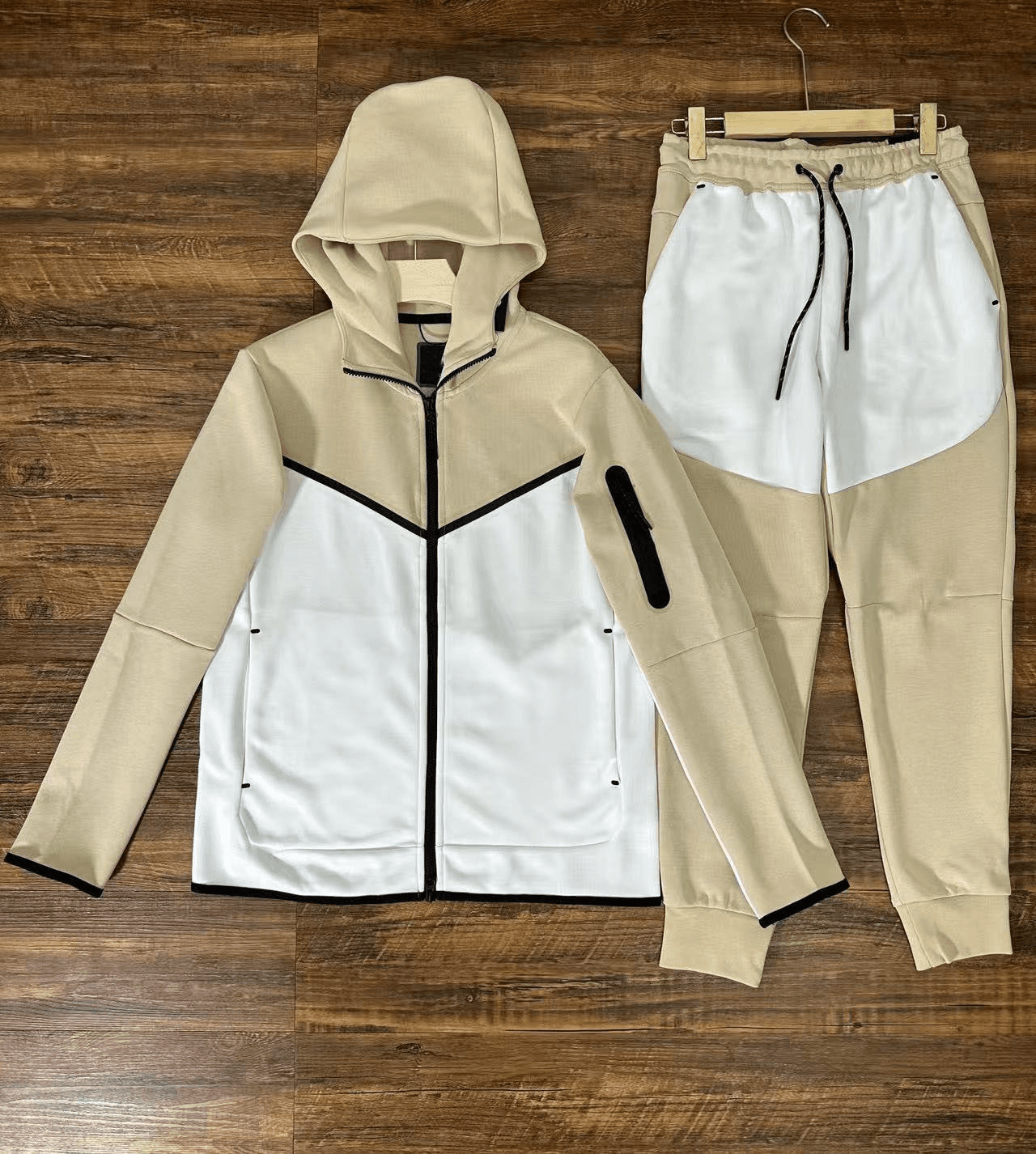 Nike Tech Fleece Hoodie and Joggers Beige/White Colorblock
