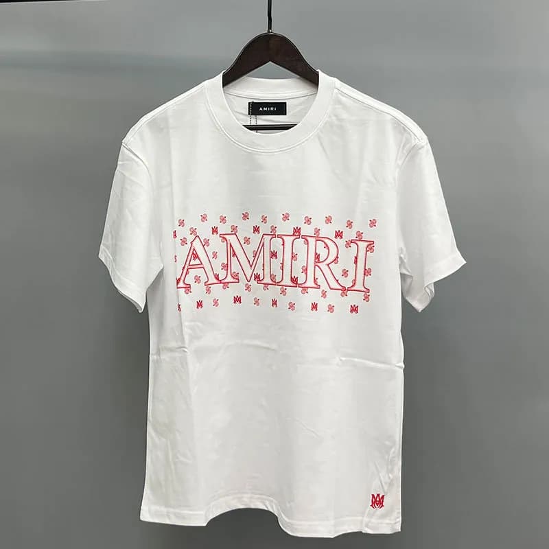 Amiri Graphic Tee Sequined Logo — white red pattern