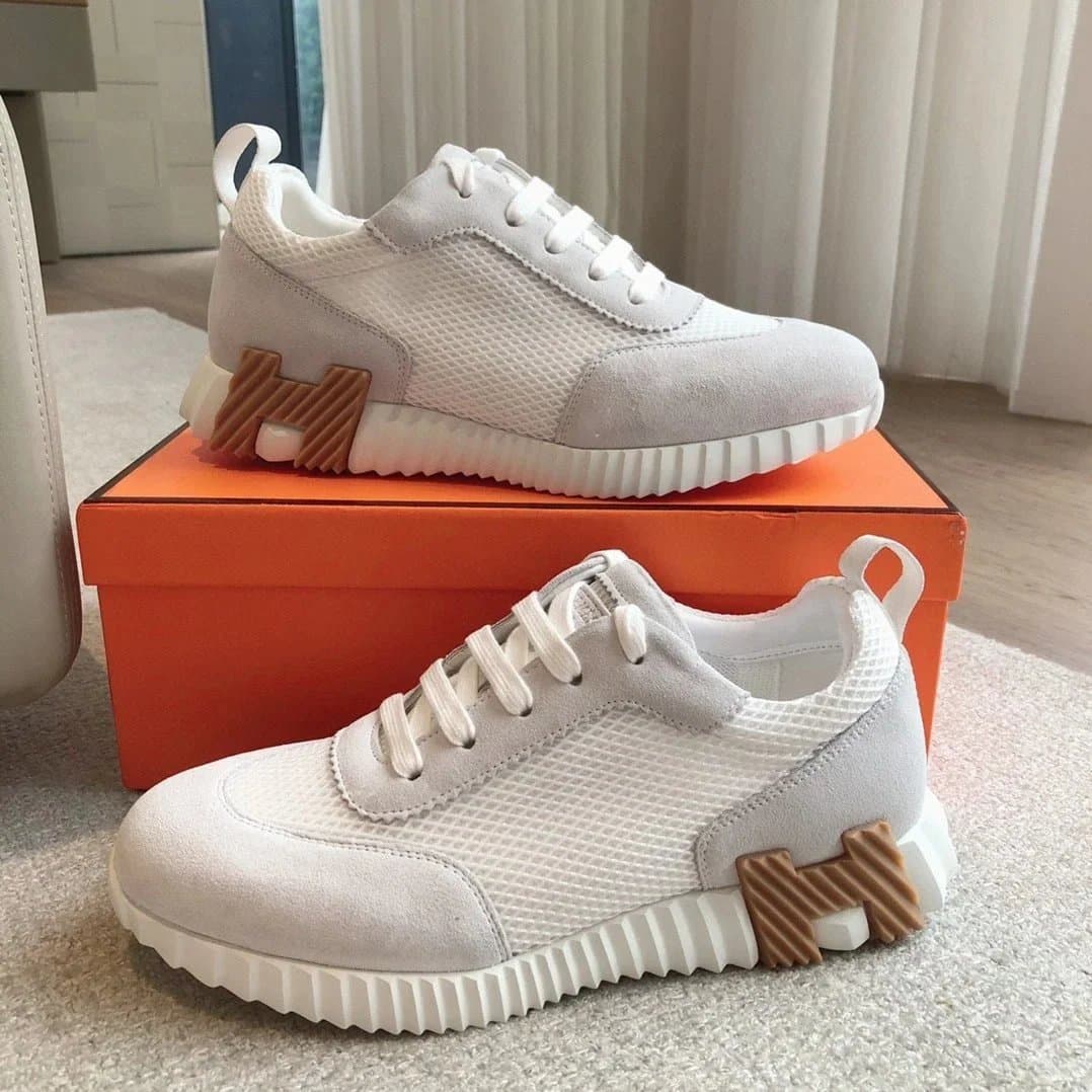 Hermès H-Boot Sneaker White Suede and Mesh
