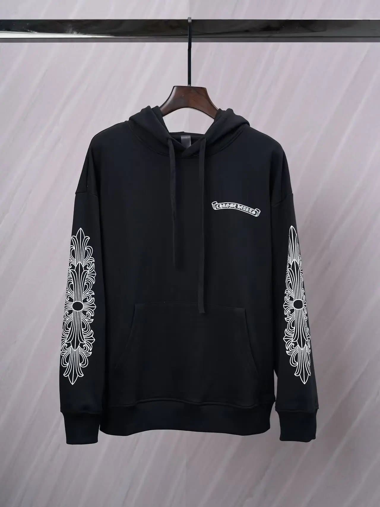 Chrome Hearts Hooded Sweatshirt Cross Dagger Sleeve Print
