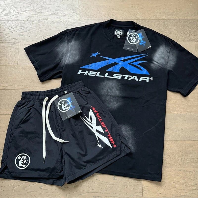 Hellstar Graphic Tee & Shorts Set Flame Print — 638-768套装
