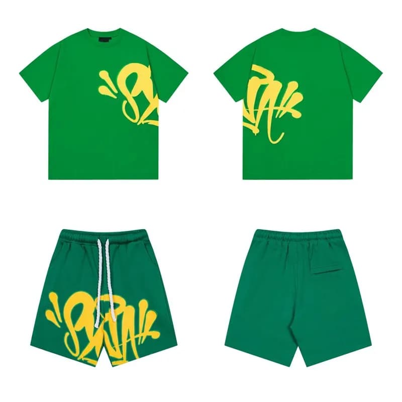 Corteiz T-Shirt & Shorts Set Spray Paint Logo — D08.09绿色套装