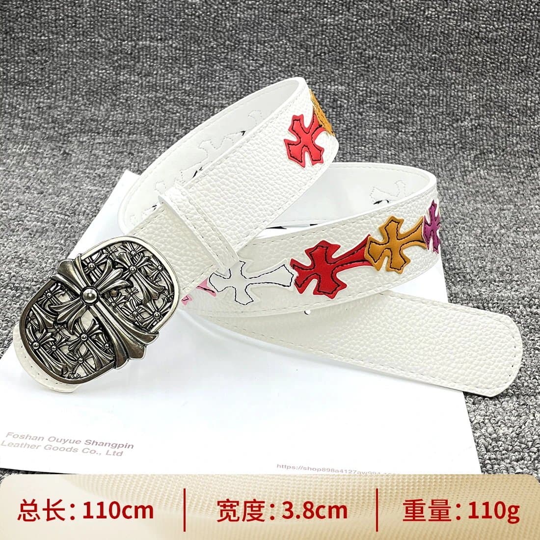 Chrome Hearts Cross Buckle Belt Embossed Leather — 【白底彩色十字110cm】【多十字】腰带