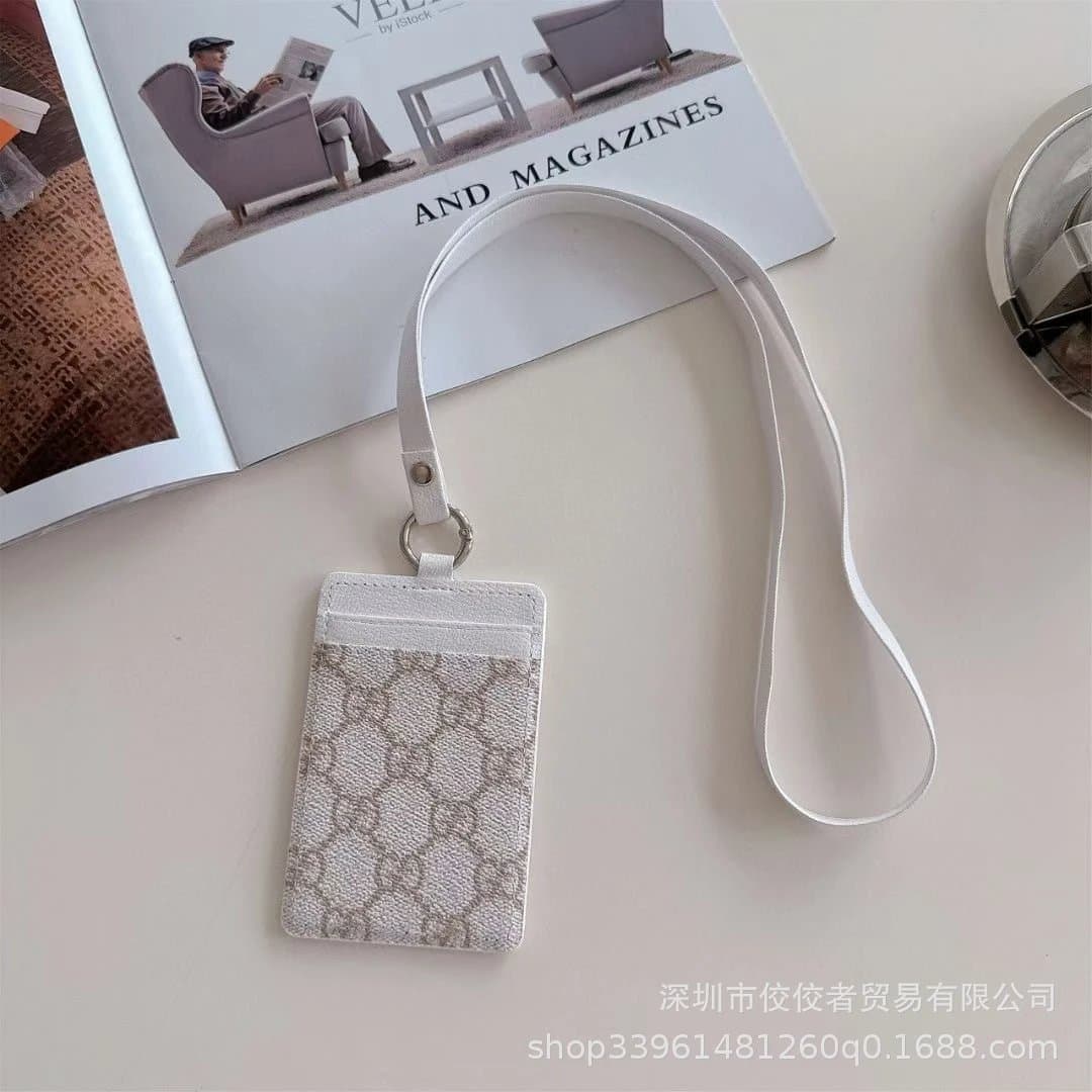 Gucci GG Marmont Cardholder Lanyard White Beige GG Supreme