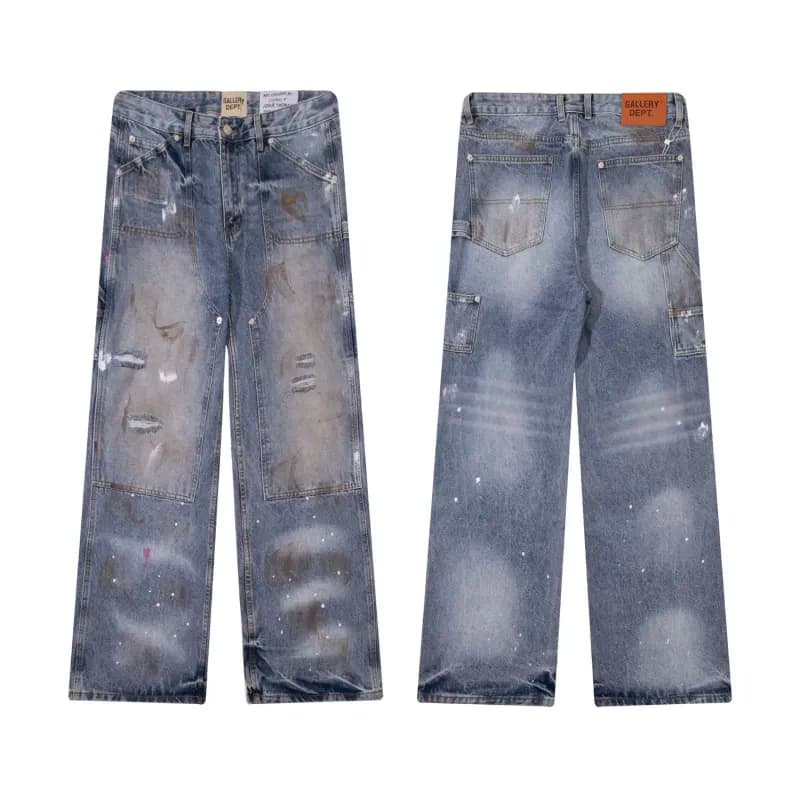 Gallery Dept. Paint Splatter Cargo Jeans Distressed Paint-Splatter Wash