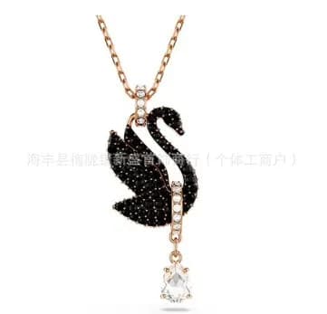 Swarovski Swan Pendant Crystal-Encrusted — Black swan necklace with diamonds