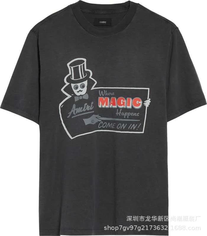 Amiri Signature Logo Tee Black Script — A33(洗水做旧）