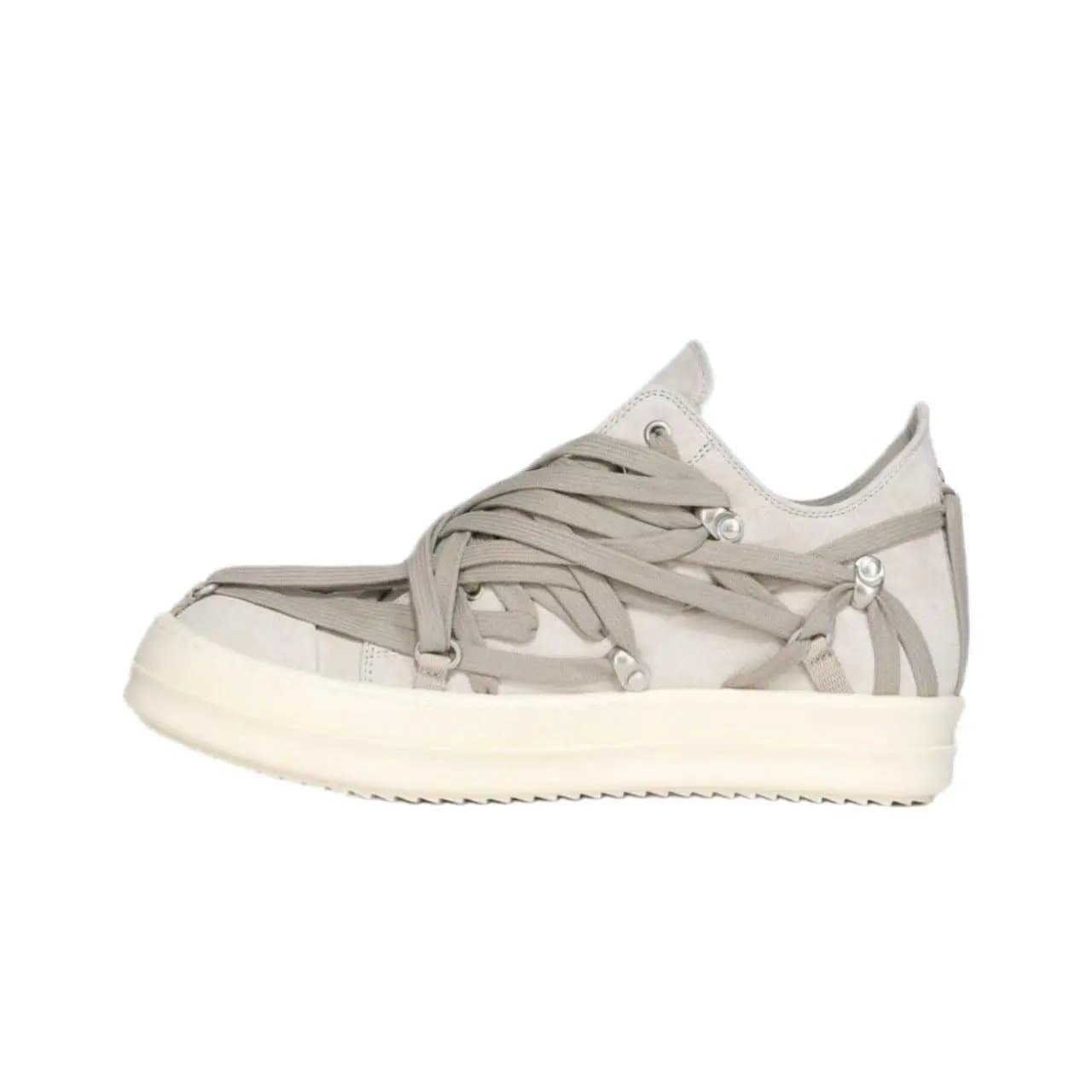 Rick Owens Geobasket Low Brown/White — 白色麂皮绑带