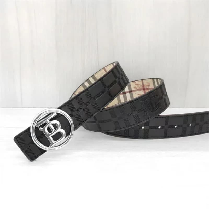 Burberry Check Print Belt Monogram Check — 园TB黑花银扣