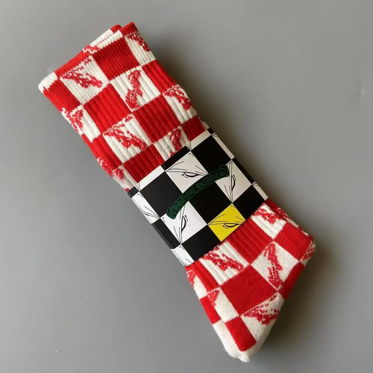 Chrome Hearts Crew Socks Checkerboard Logo