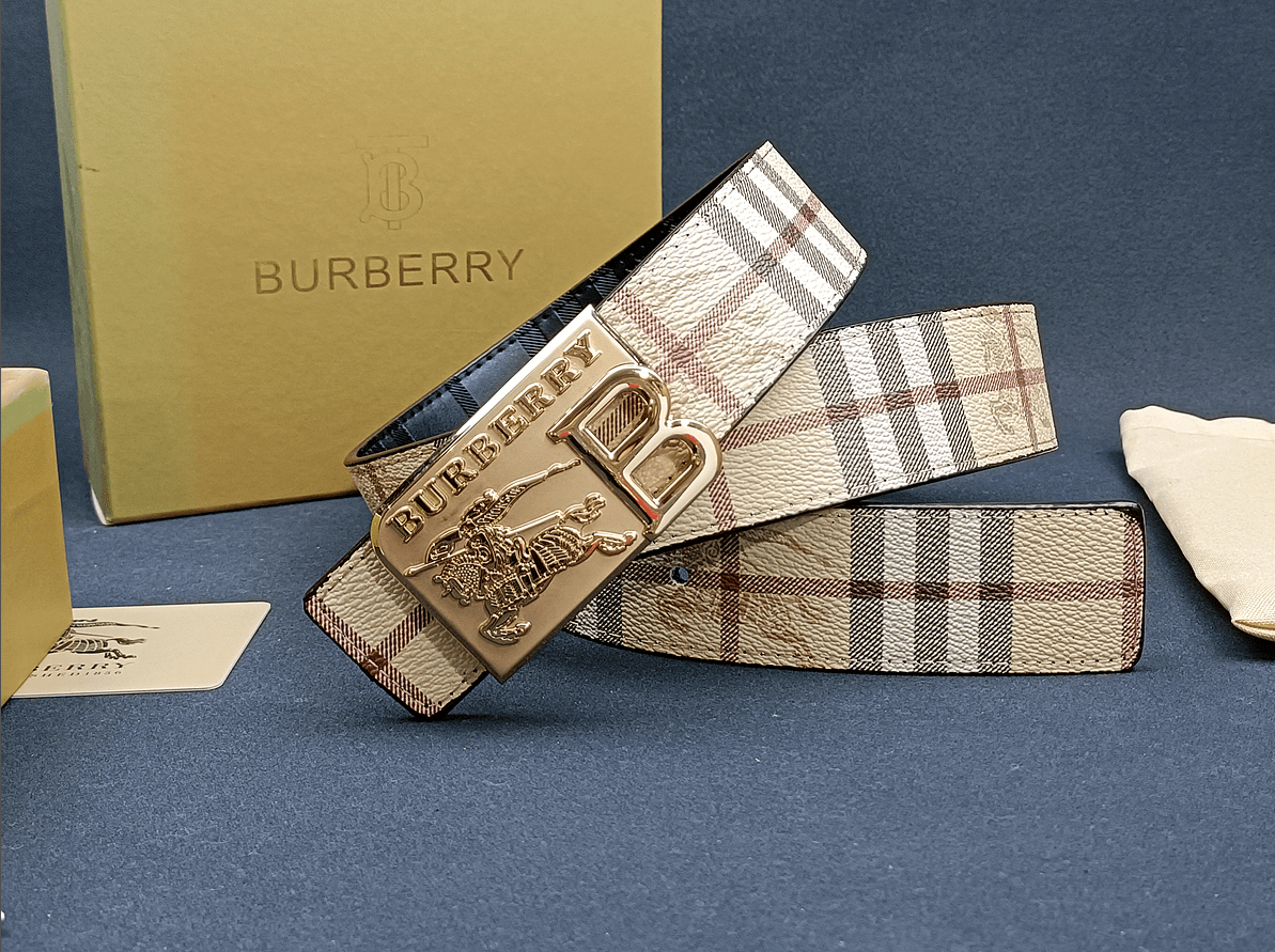 Burberry Check Leather Belt Haymarket Check