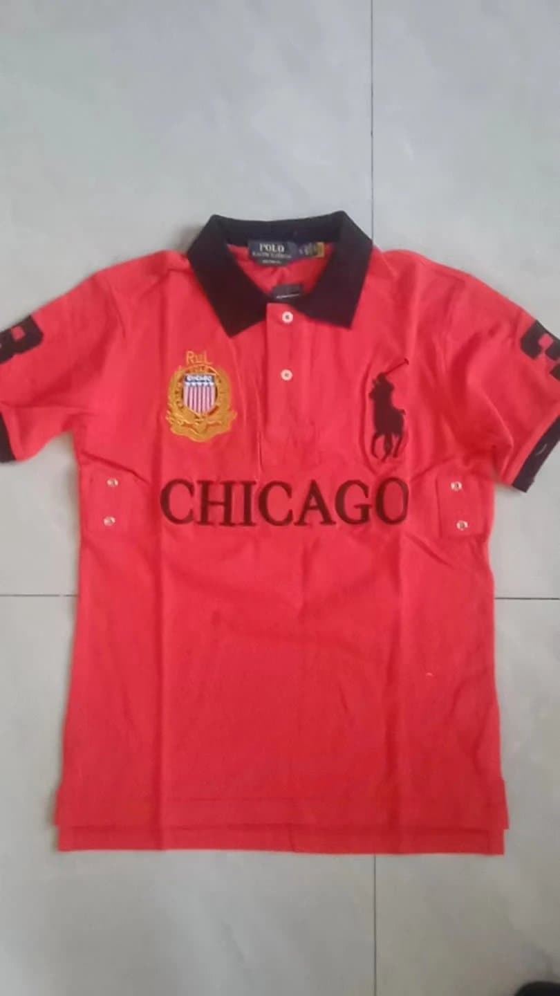 Polo Ralph Lauren Polo Tee USA Flag Patch — red-chicago