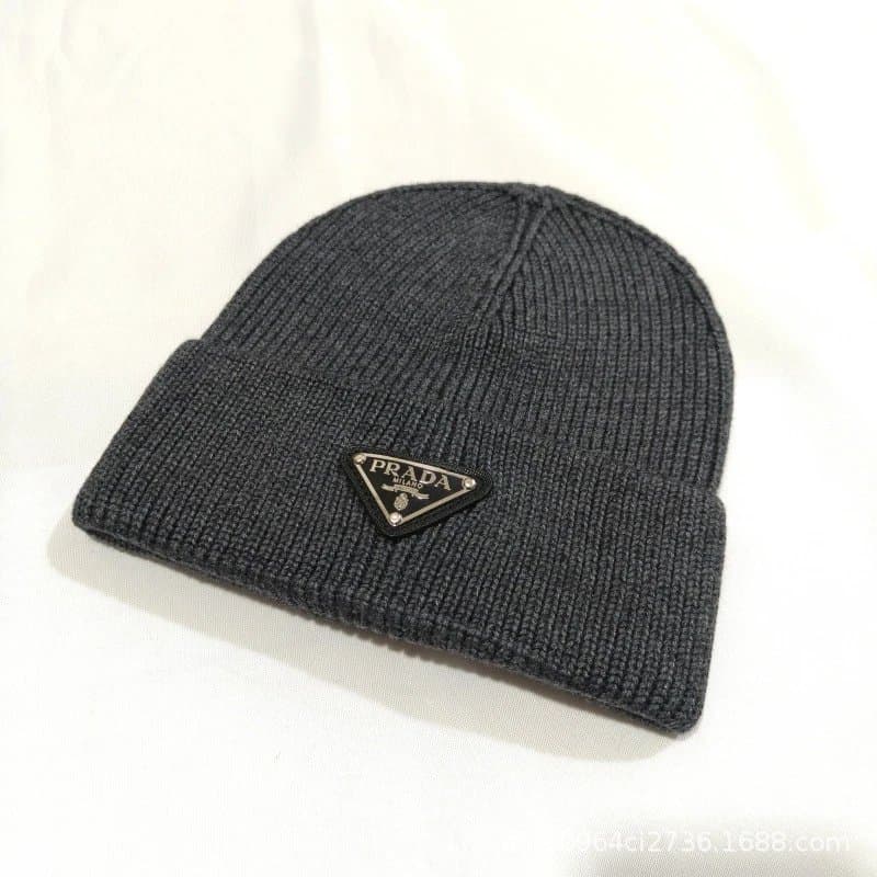 Prada Ribbed Beanie Triangle Logo