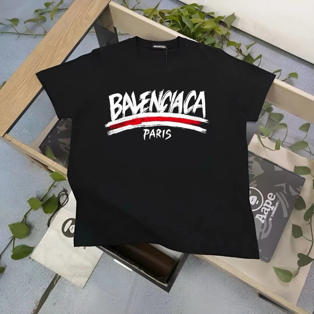 Balenciaga Logo Graphic Tee Brushstroke Logo
