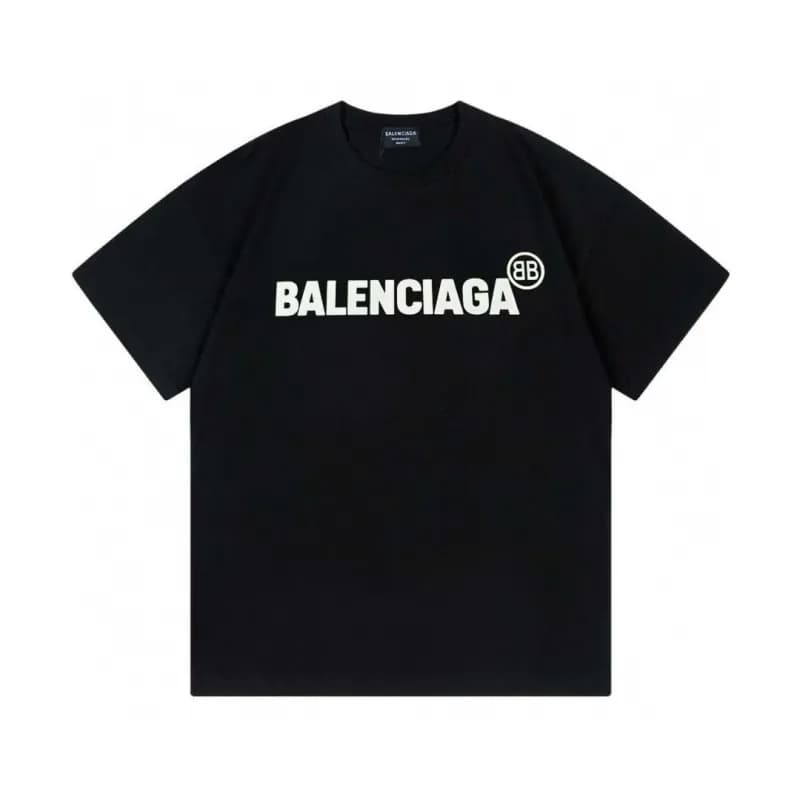 Balenciaga Logo Print T-Shirt Distressed White Logo — 黑色F124
