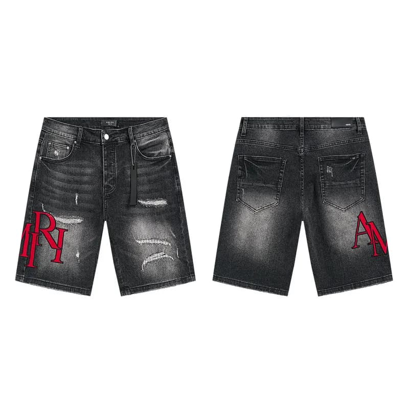 Amiri Distressed Denim Shorts Embroidered Logo