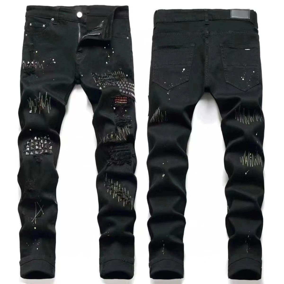 Amiri Distressed Slim Fit Jeans Custom Patchwork & Ripped — M43