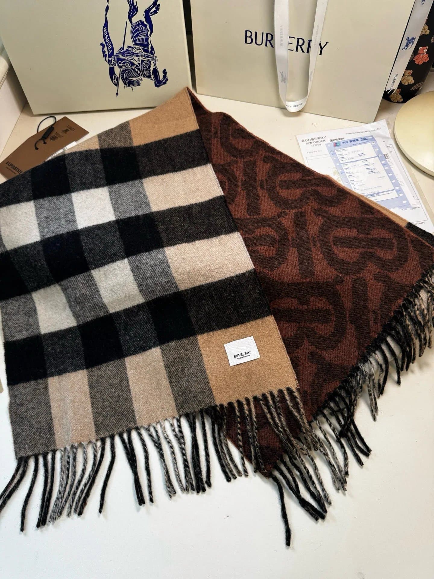 Burberry Classic Check Scarf Reversible Logo Print