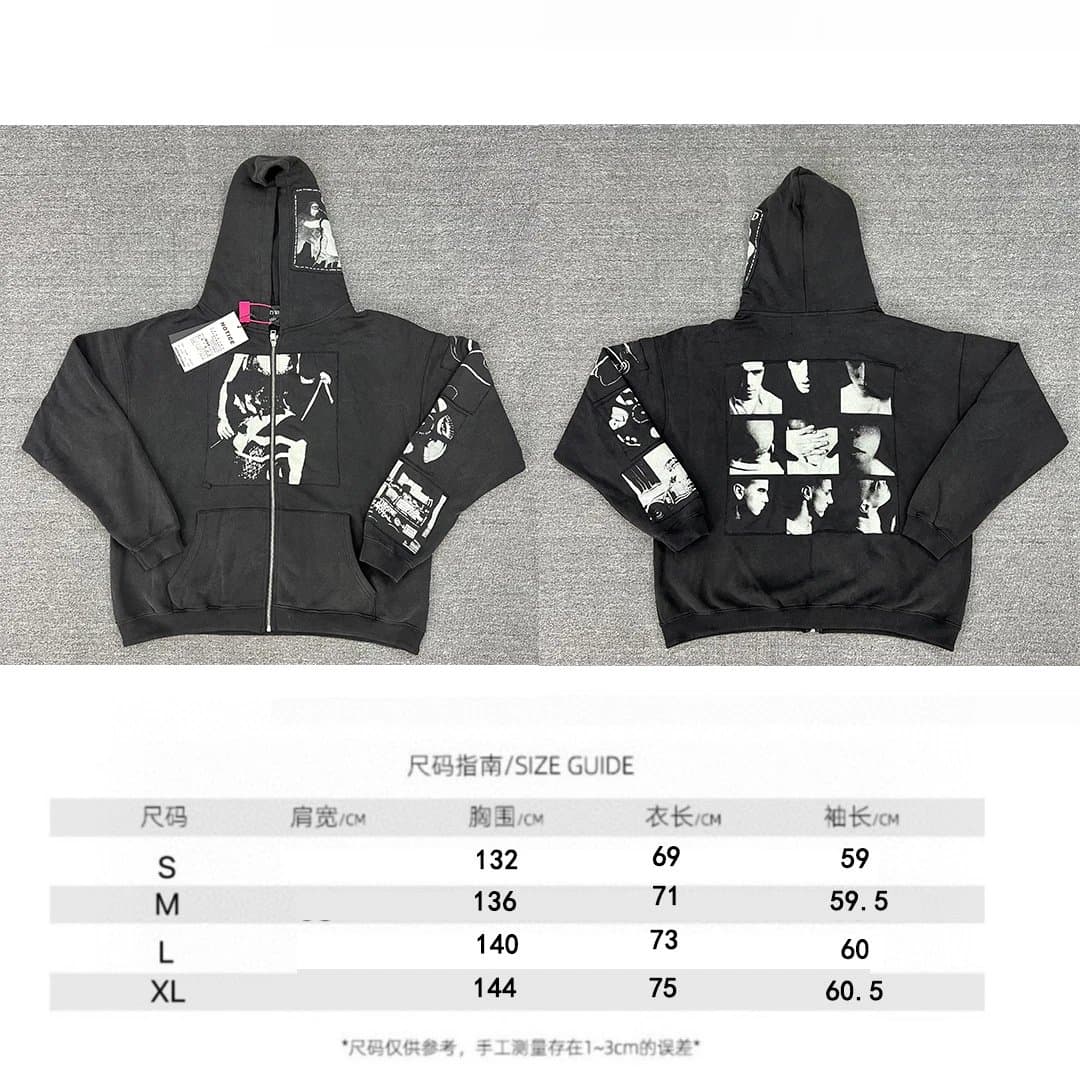 Undercover Zip-Up Hoodie Graphic Print — Washed Black-Zipper Style [03 Style]
