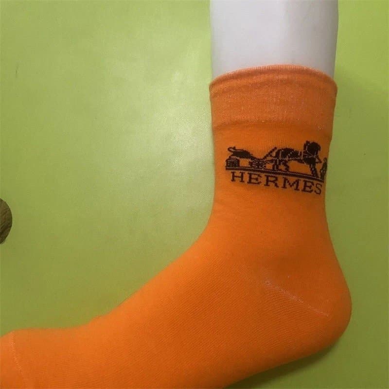 Hermès Logo Socks H Logo Embroidered — 五双盒装 · A5 桔红色