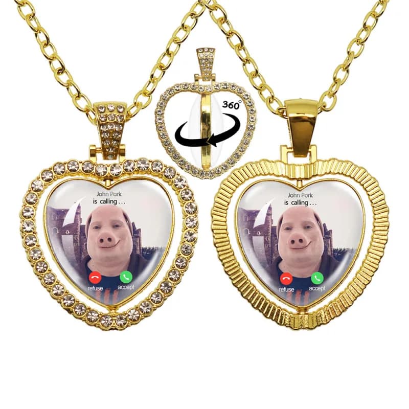 Heart Pendant Necklace 360° Rotating Photo Frame
