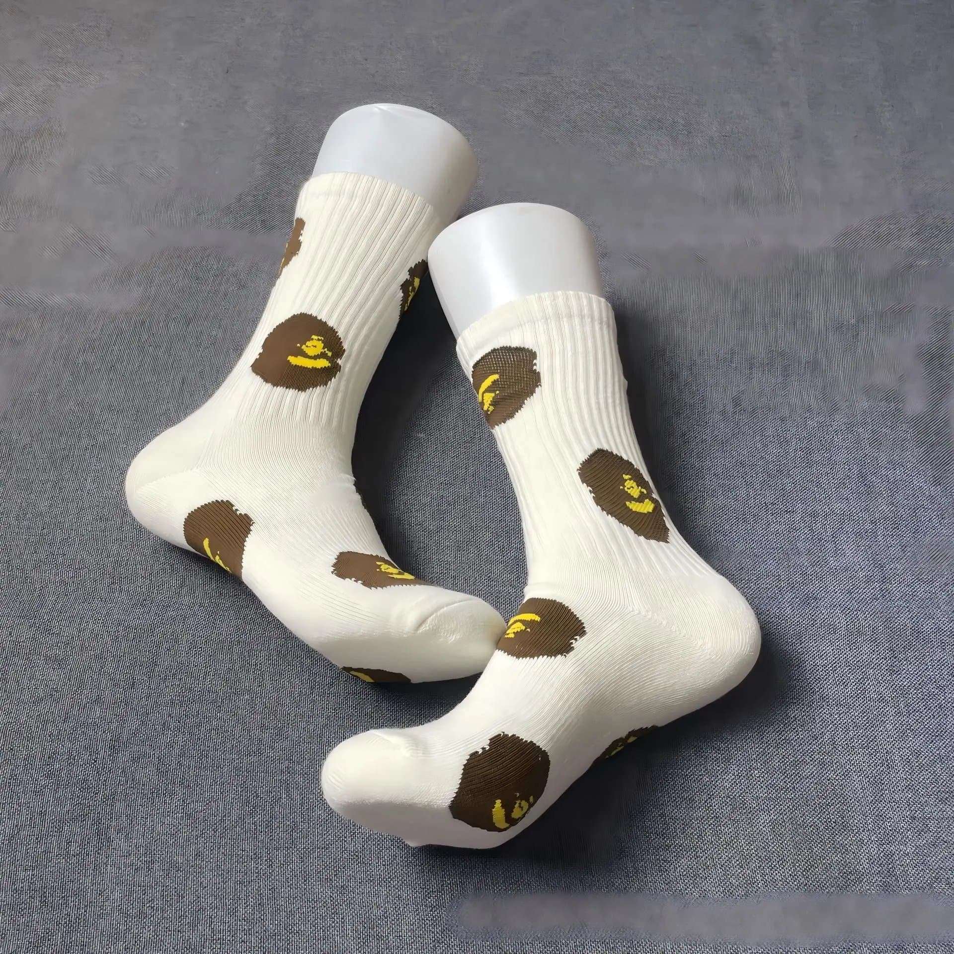 BAPE Crew Socks Ape Head Logo — 满头印花白色
