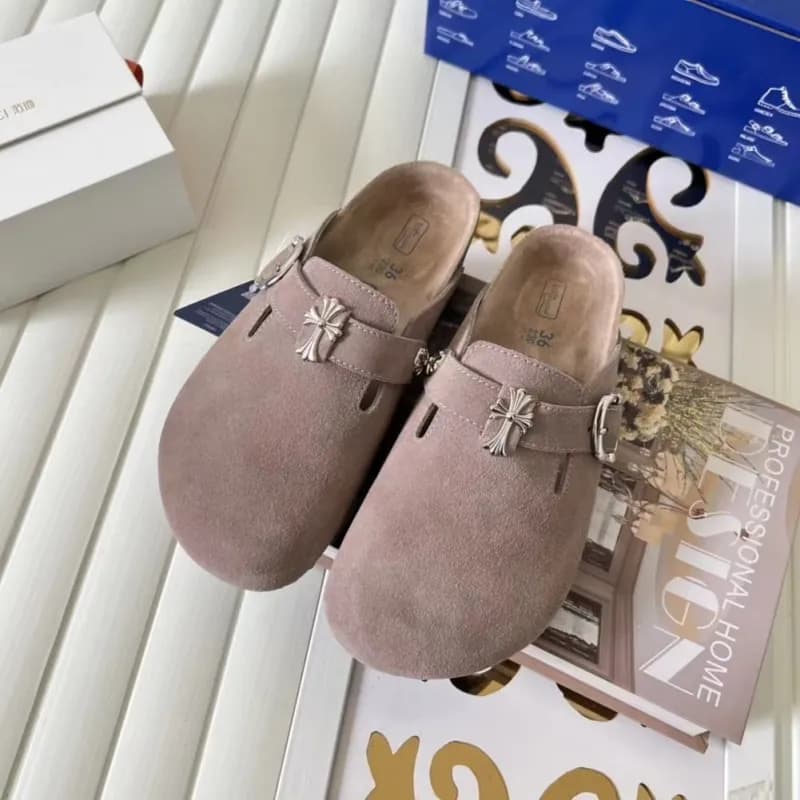 Chrome Hearts Clog Mule Suede with Cross Buckle