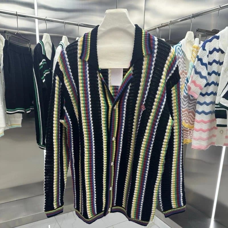 Balenciaga Striped Knit Cardigan Multicolor Vertical Stripe