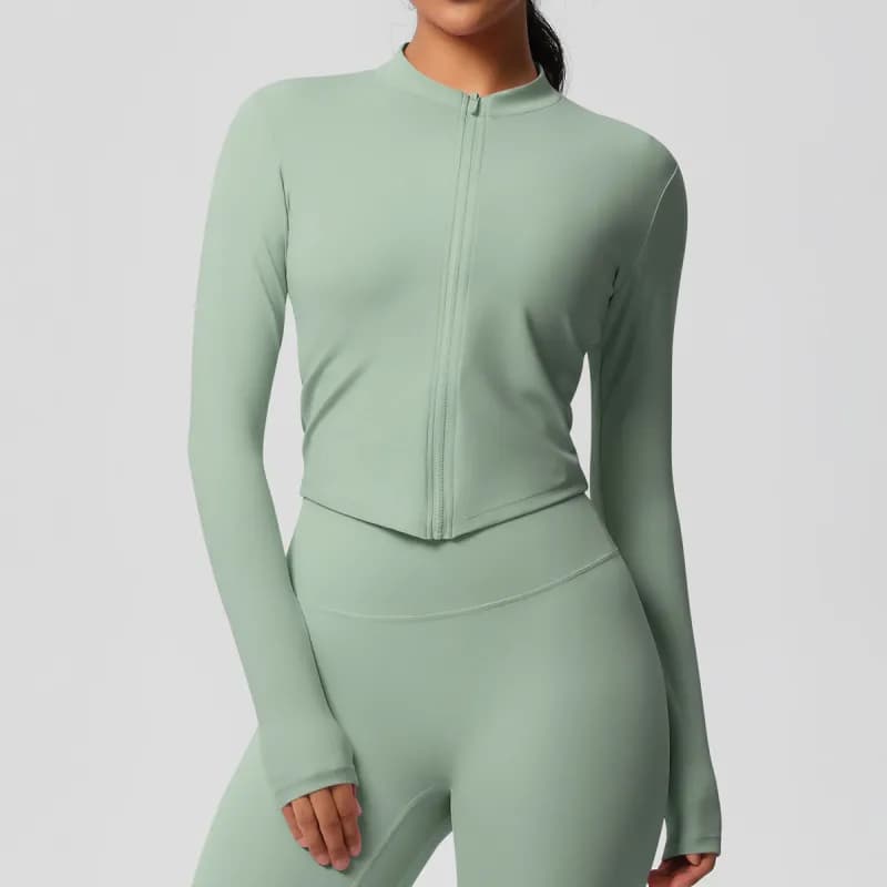 SKIMS Long Sleeve Crop Top Seamless — 7106 zipper jacket-basil green