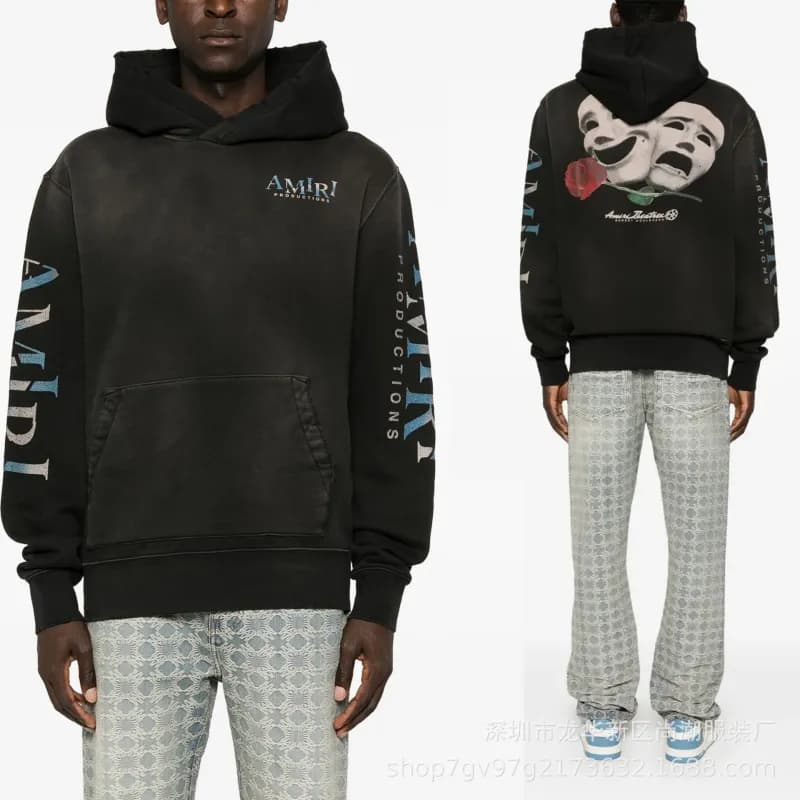 Amiri Logo Hoodie White Print — Ca004 (old wash water)