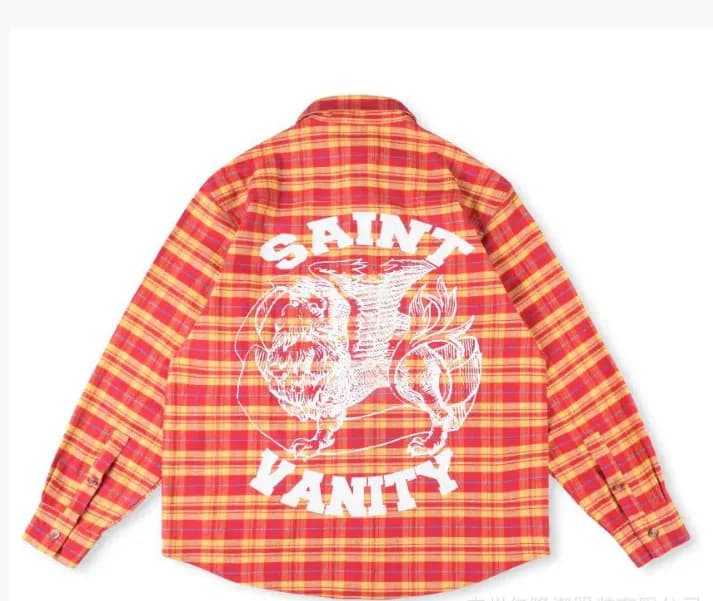 Saint Laurent Long-Sleeve Shirt Plaid with Back Graphic
