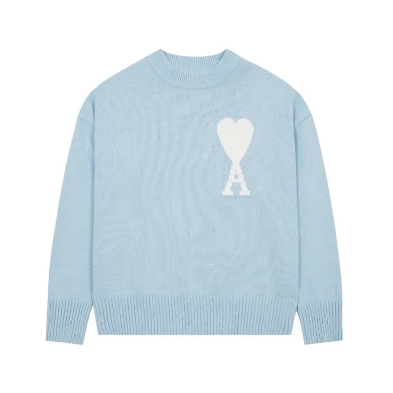 AMI Paris Knit Sweater Heart Logo — 浅蓝1