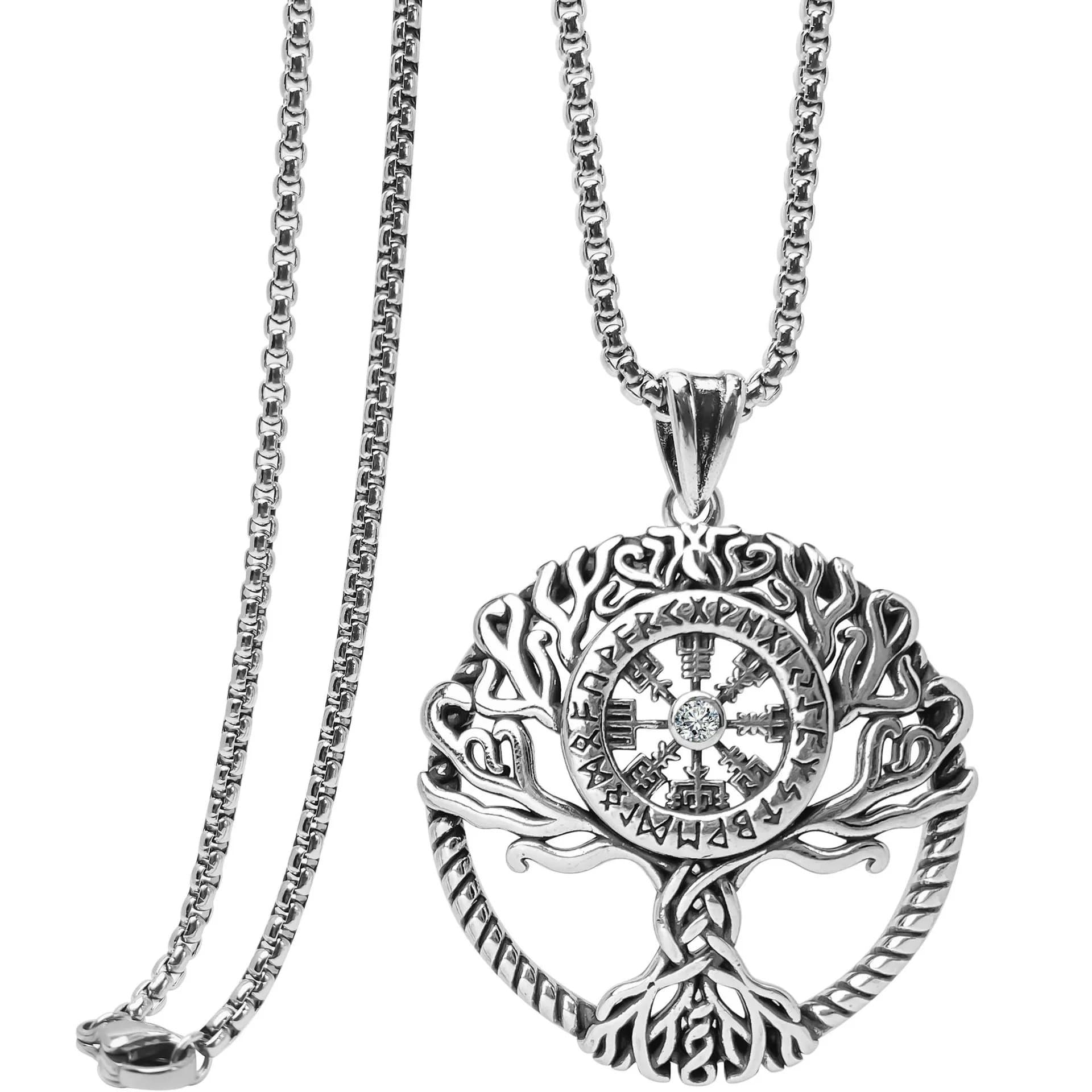 Chrome Hearts Vegvisir Tree of Life Pendant Rune Compass with Cubic Zirconia