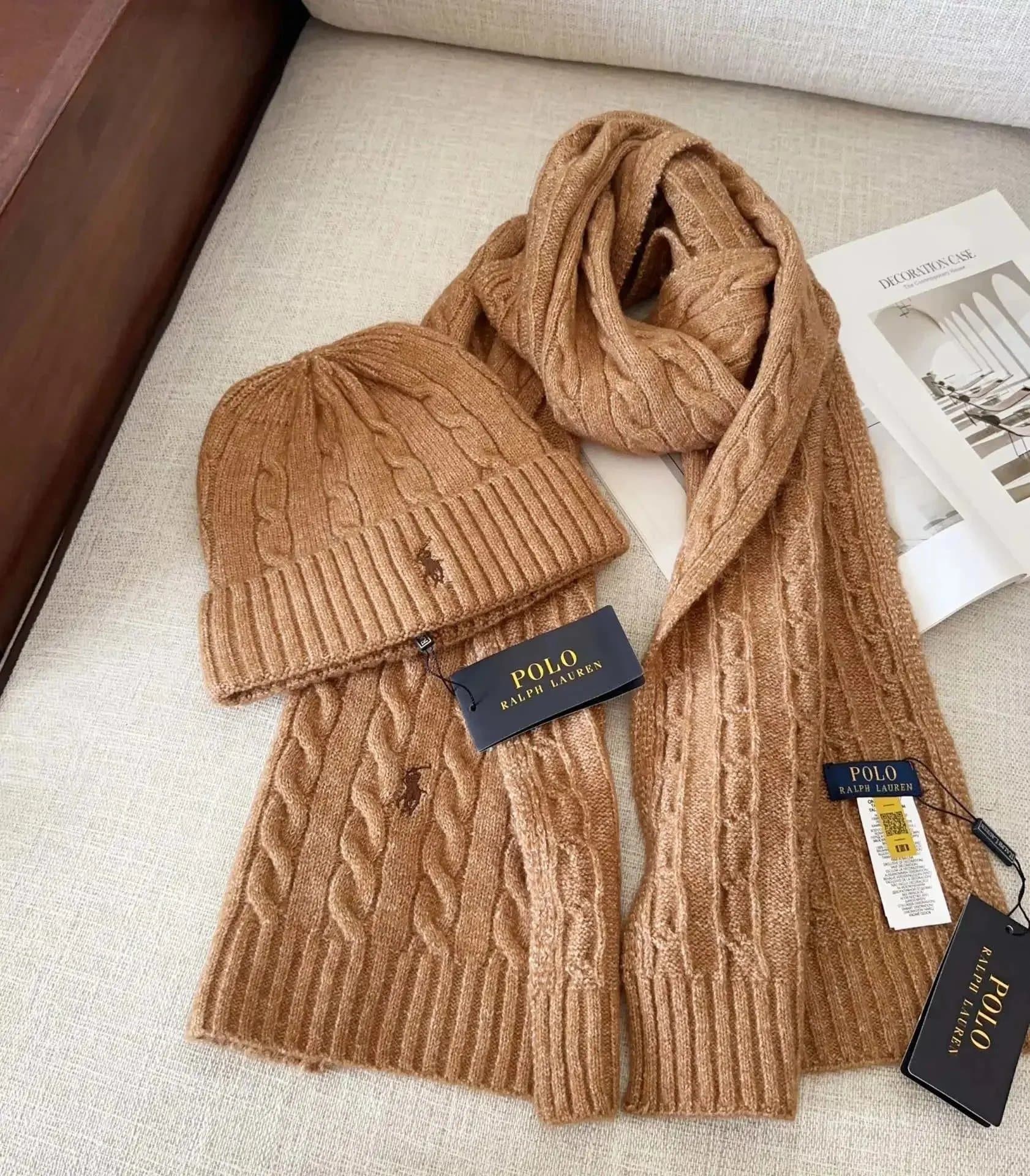 Polo Ralph Lauren Cable Knit Scarf & Beanie Set Classic Cable