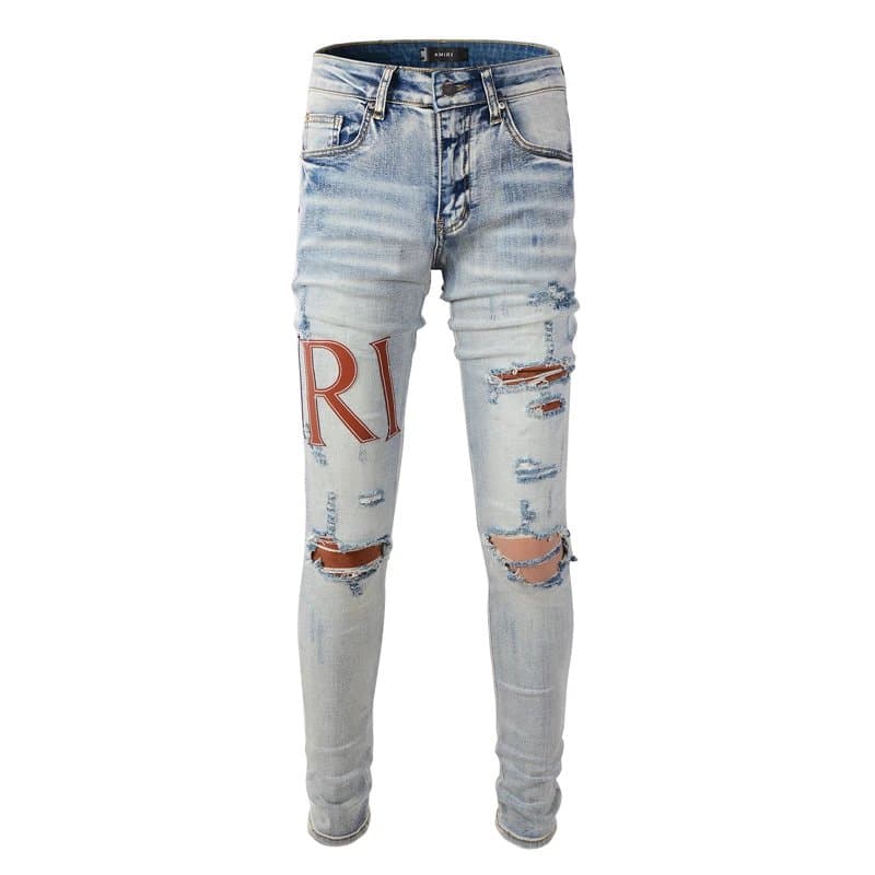 Amiri Distressed Slim Fit Jeans RI Logo Wash