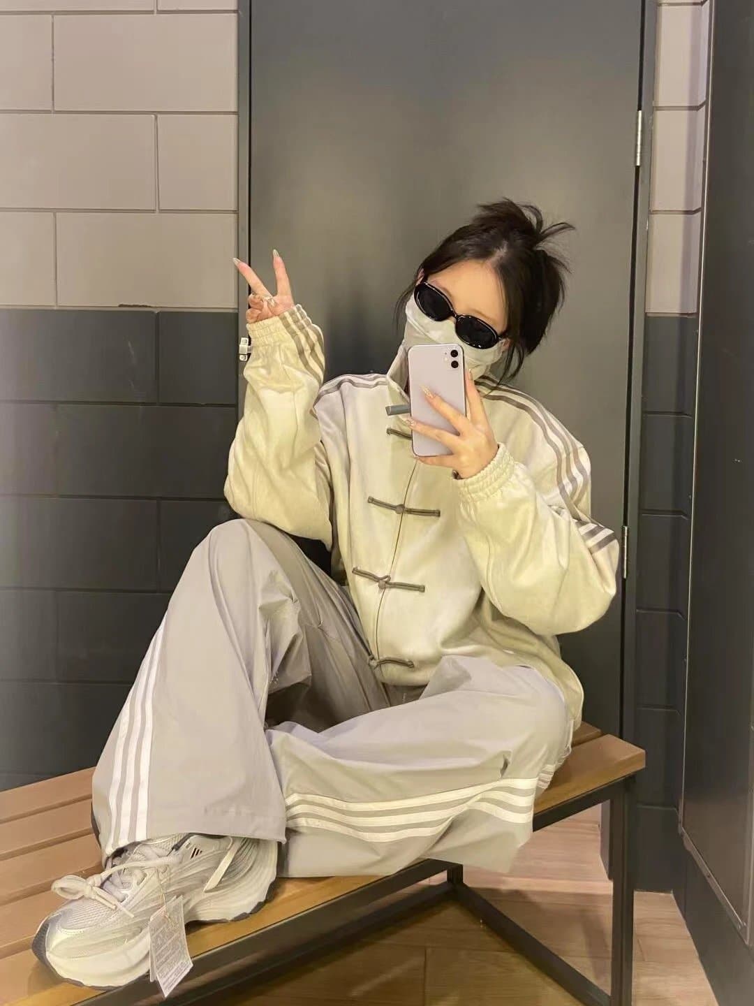 Adidas Track Jacket Chinese Knot Button — 米白色