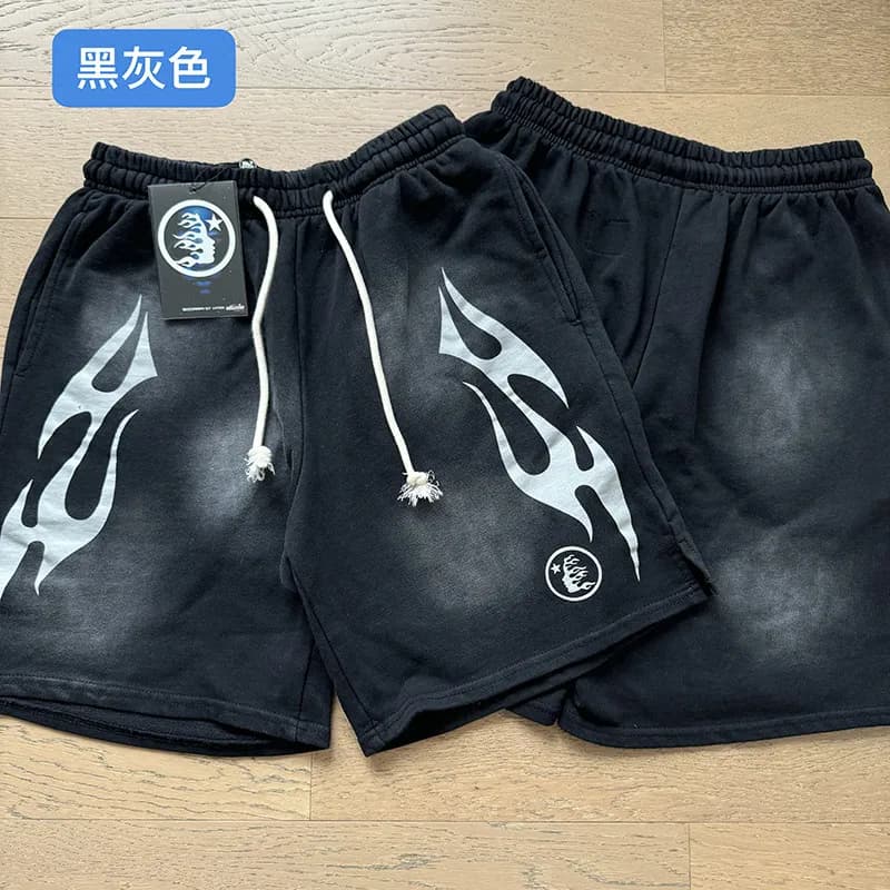 Sp5der Logo Shorts Flame Print — 7807黑灰