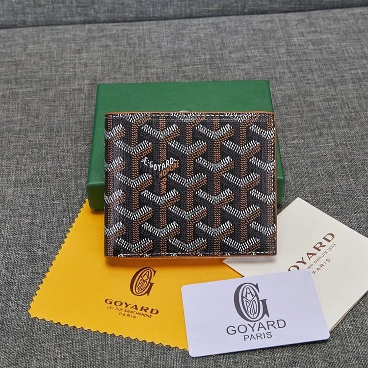 Goyard Bifold Wallet Chevron Pattern — 款式2黑配土黄