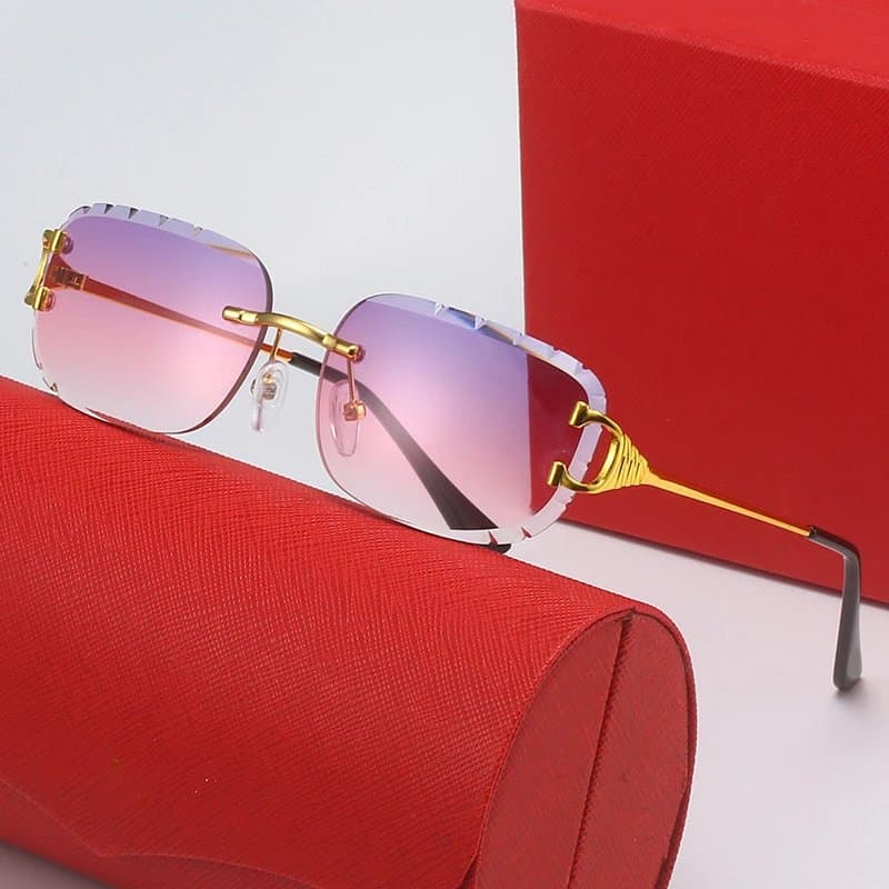 Ray-Ban Aviator Rimless Square — 带LOGO带盒子 · C5 金架 紫粉片