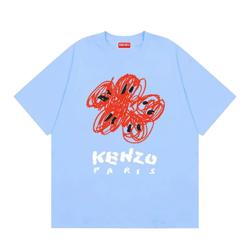 Kenzo Graphic T-Shirt Scribble Flower — K86天蓝色