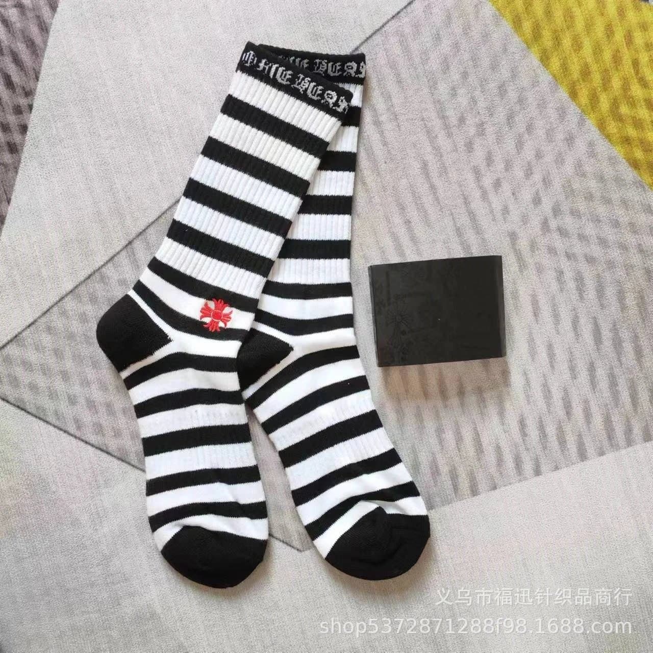 Chrome Hearts Striped Crew Socks Cross Logo