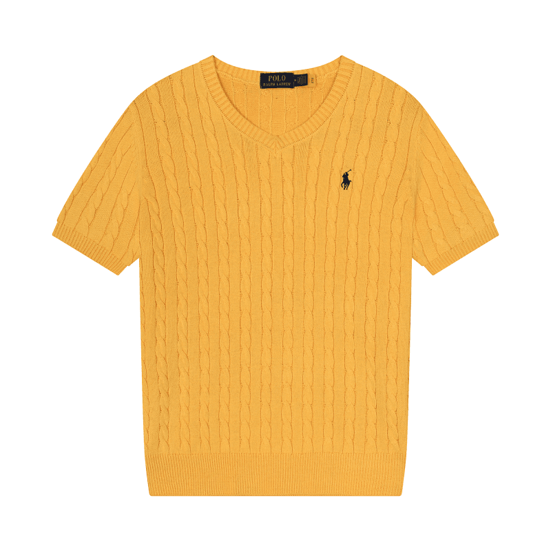 Polo Ralph Lauren Cable Knit V-Neck Tee Navy — 605黄色